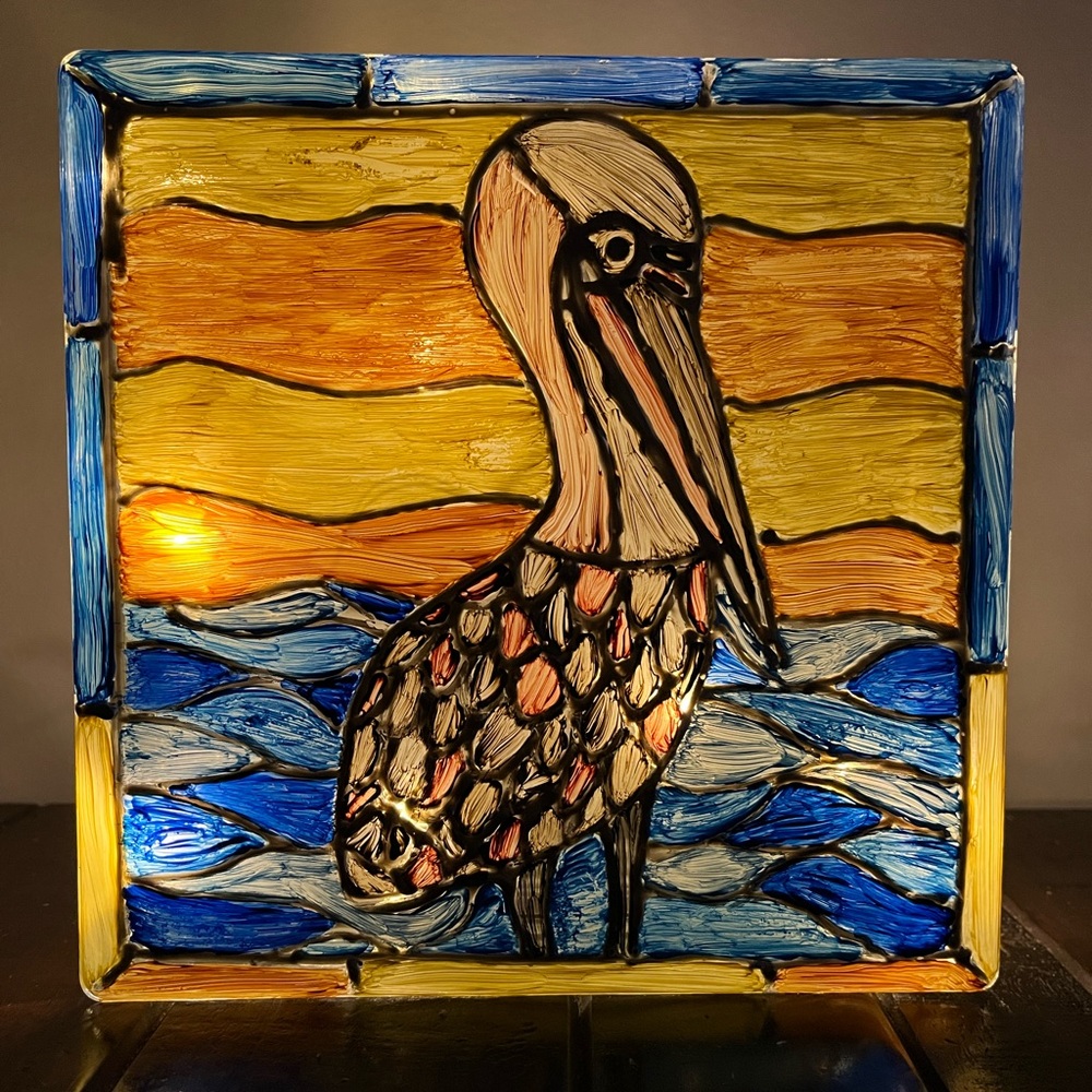 Hand Painted One Of A Kind Glass Block with LED Lights